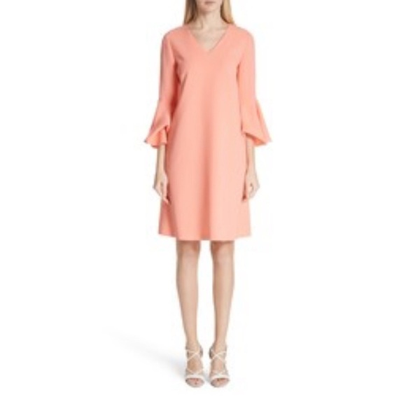 Lafayette 148 New York Peach Holly Bell Sleeve Dress Size XL V Neck Short Womens - Picture 1 of 10